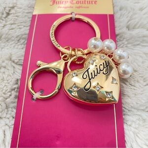 Juicy Couture Gold Heart Purse Keychain with Pearl Charms New
